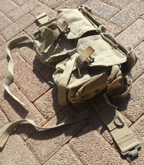 Old SADF Border War 1971 with two canvas bags,web belt attached and smaller pouches