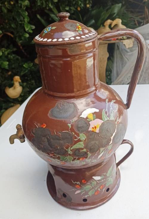 Big 3 piece Antique brown Enamel Coffee Confoor with lots of charachter-no holes