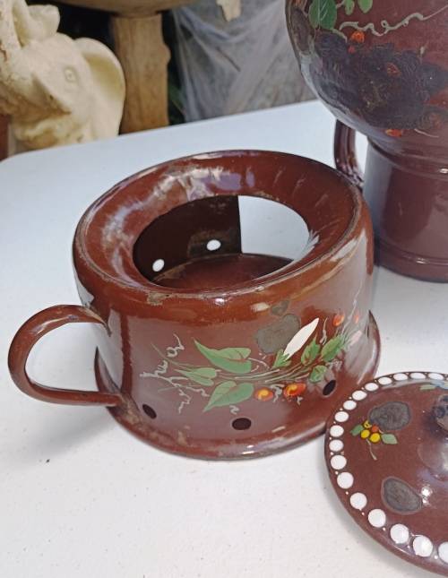 Big 3 piece Antique brown Enamel Coffee Confoor with lots of charachter-no holes