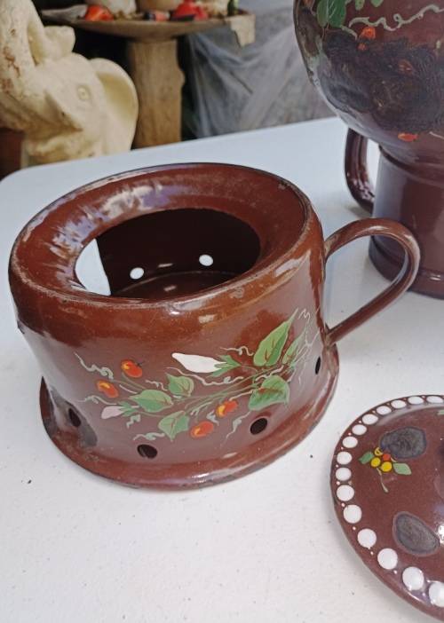 Big 3 piece Antique brown Enamel Coffee Confoor with lots of charachter-no holes