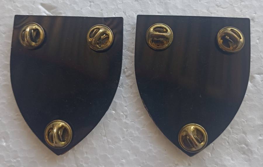 Pair of SADF 11 Commando/Intelligence School Shoulder metal Flashes with pins in good condition