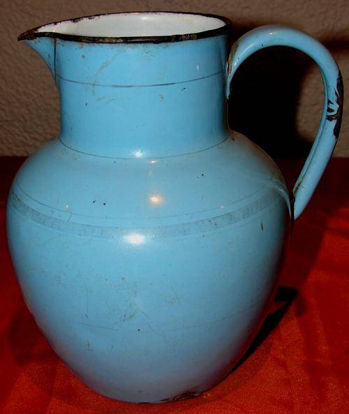 Vintage Blue Enamel Milk Jug with Black Trimming-H 16cm