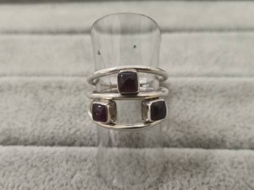 Silver Triple Band Garnet Ring