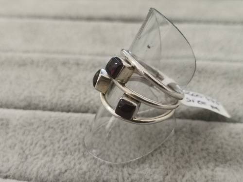Silver Triple Band Garnet Ring