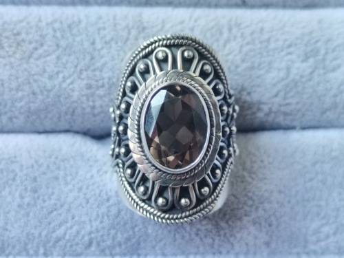 Discount!! Detailed Silver, Smokey Quartz Ring