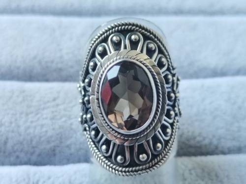 Discount!! Detailed Silver, Smokey Quartz Ring