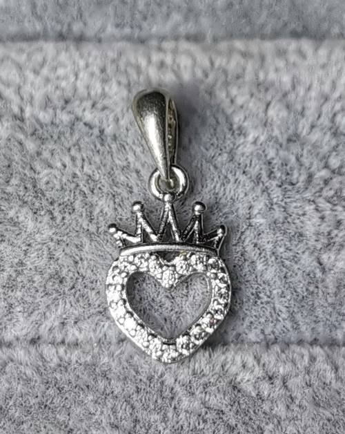 Silver Heart Crown Pendant