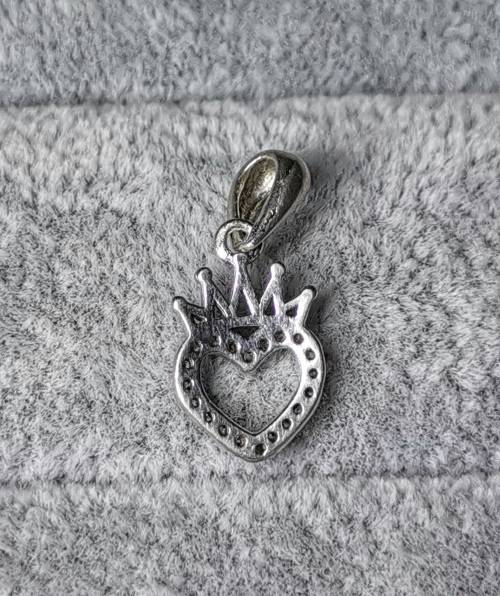 Silver Heart Crown Pendant