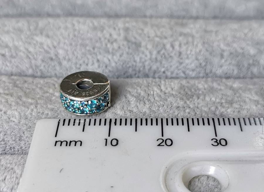 Silver Pandora Teal Pave Charm