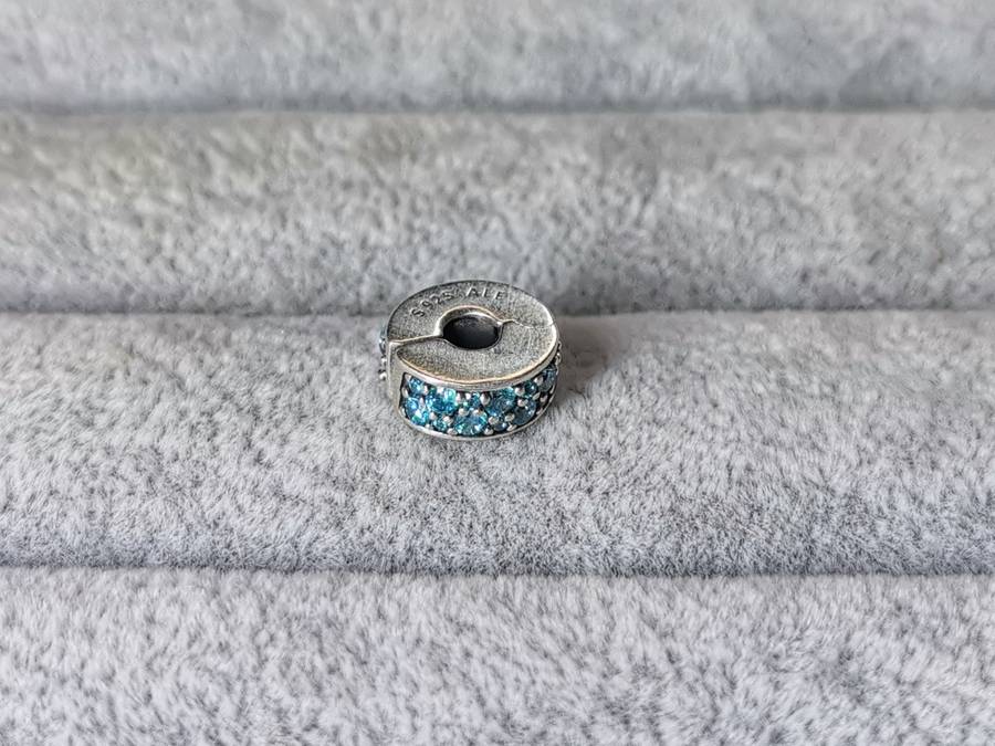 Silver Pandora Teal Pave Charm