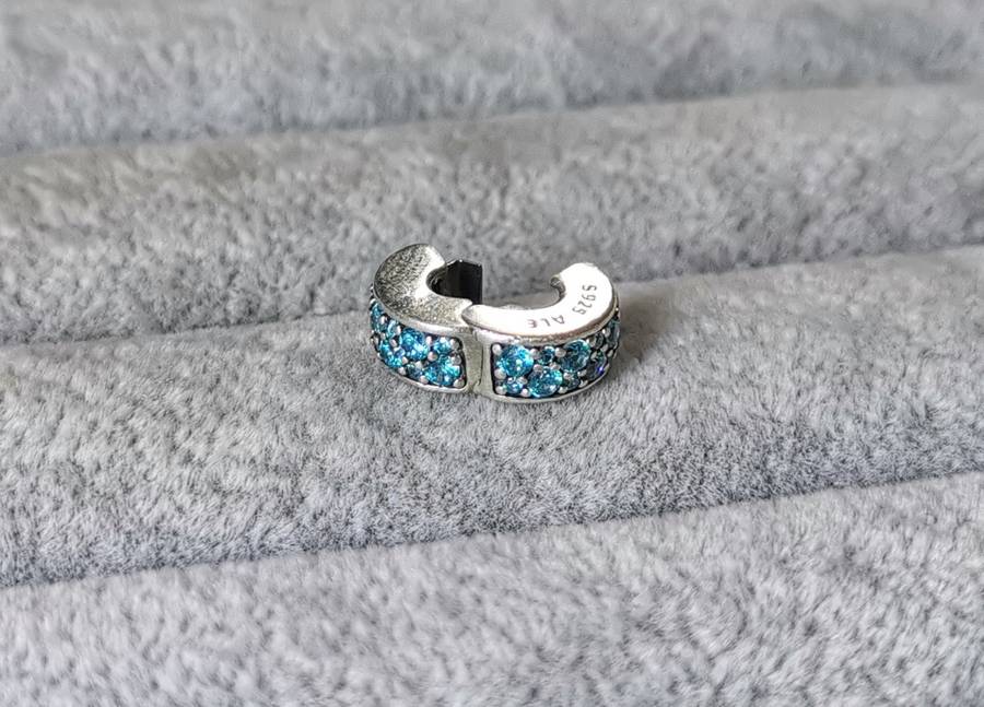 Silver Pandora Teal Pave Charm