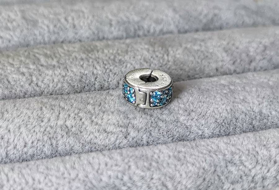 Silver Pandora Teal Pave Charm
