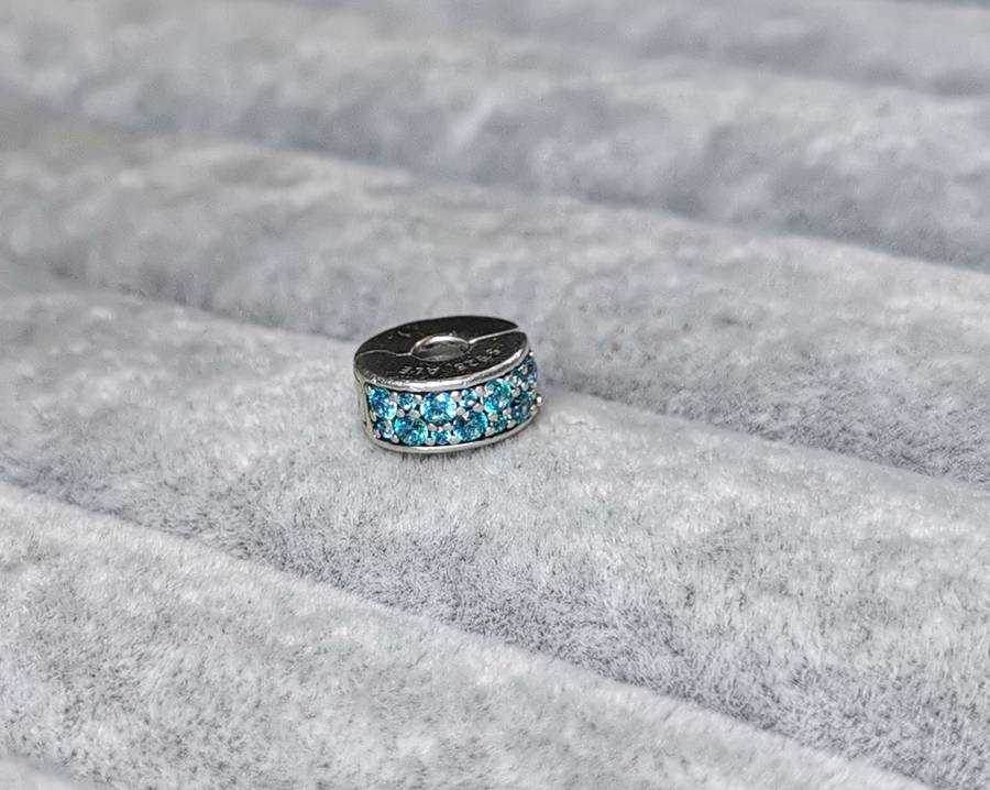 Silver Pandora Teal Pave Charm
