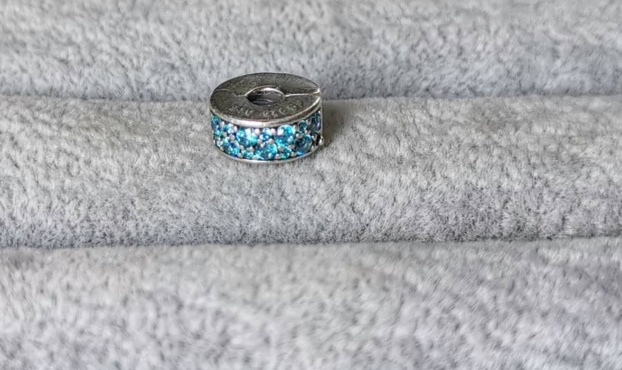 Silver Pandora Teal Pave Charm