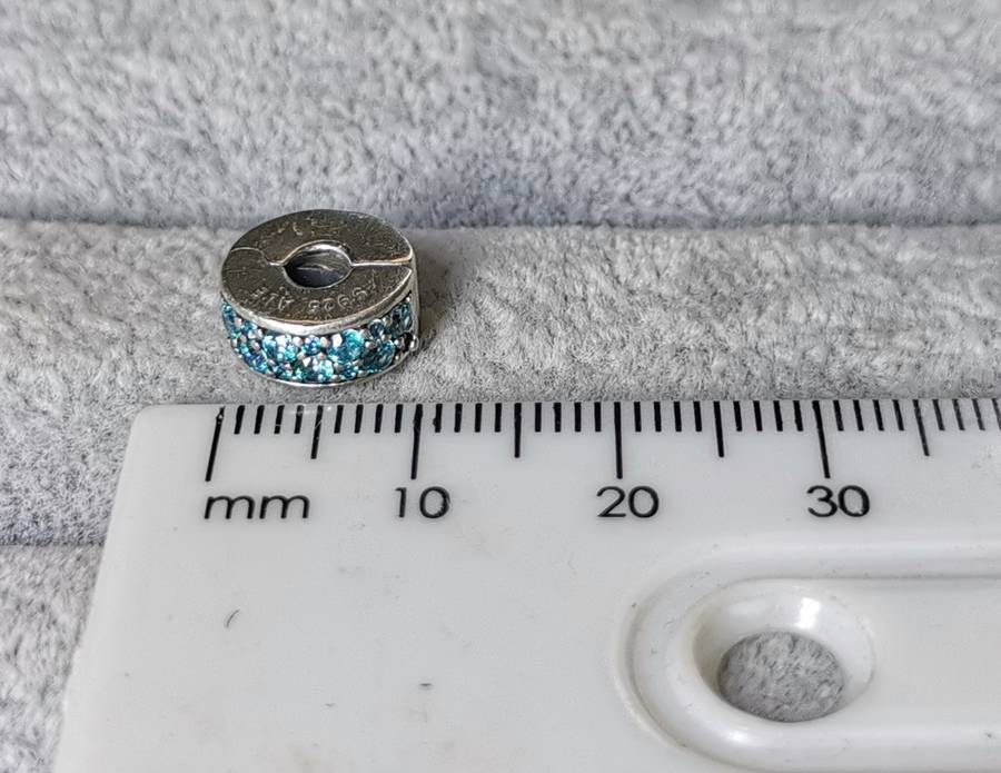 Silver Pandora Teal Pave Charm