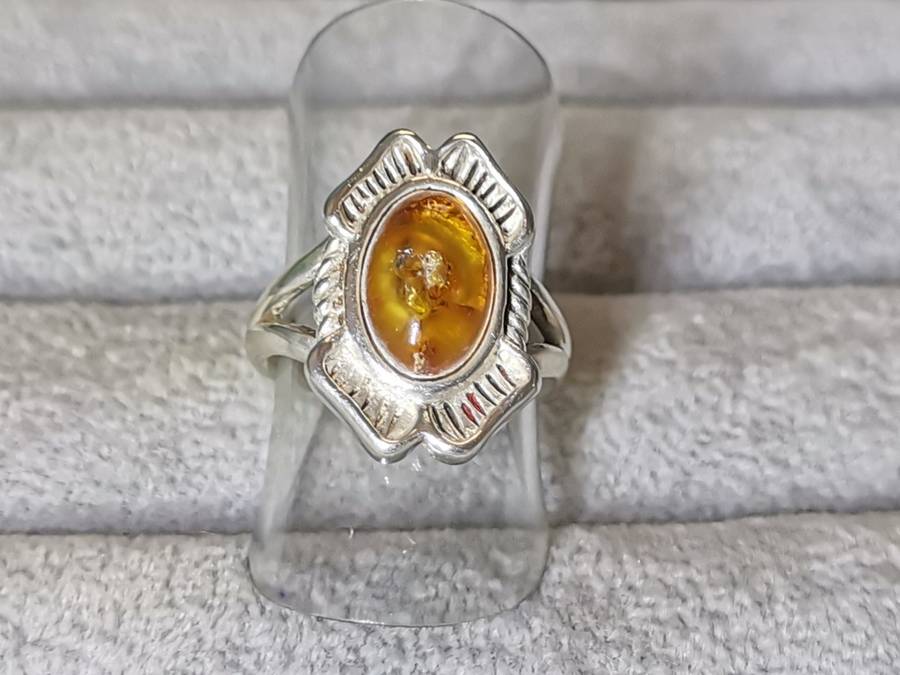 Silver Amber Ring