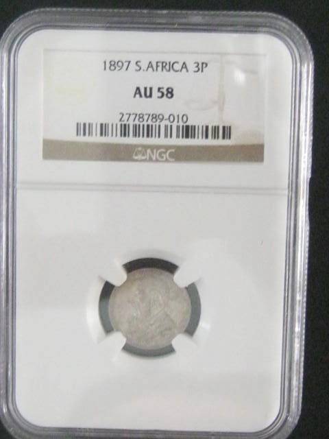 ** AU58 1897 THREE PENCE 3d NGC GRADED**