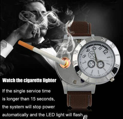 Men's Watch Cigarette Lighter with USB Rechargeable Windproof Flame-less Lighter