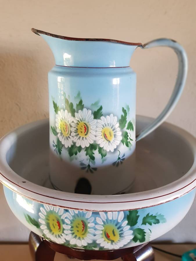 VINTAGE ENAMEL JUG AND BASIN