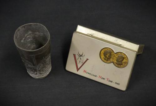 Vintage Pewter Cup and Tin Cigarette Box