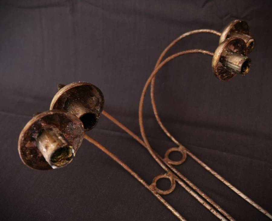 Pair of Metal Wall-Hanging Candelabras