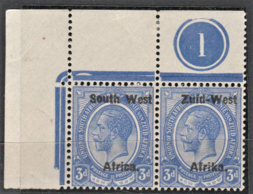 SWA - 1923 KGV Hyphenated SACC 4 plate no 1 top left cnr - MM