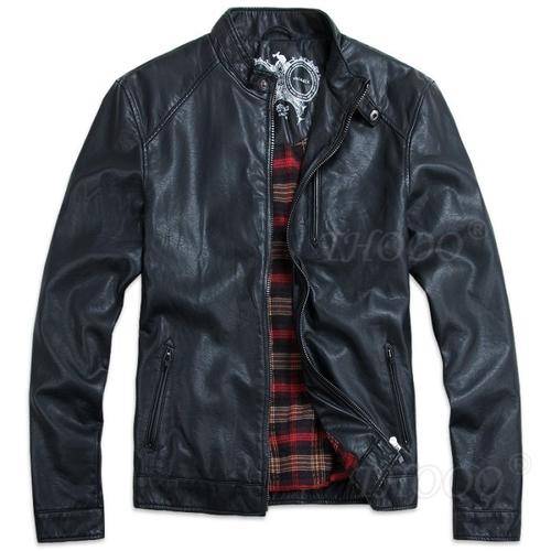 New HOT GENTLEMEN'S Black pu leather classic fashion Slim Coat jacket