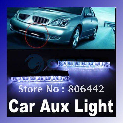 2pcs White 6 LED Universal Car Light Aux DRL Daytime Running lights
