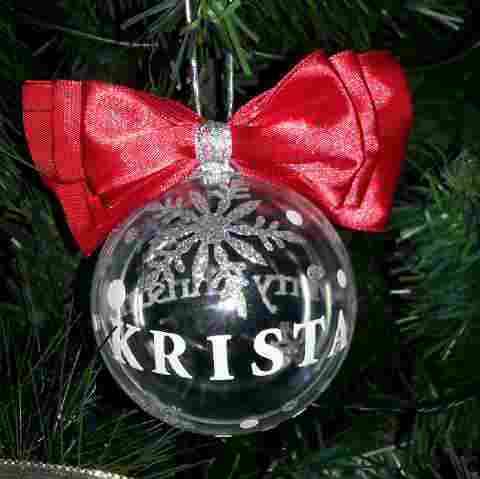 GREEN RIBBON, RED RIBBON, SILVER FONT, CHRISTMAS BAUBLE DECORATION