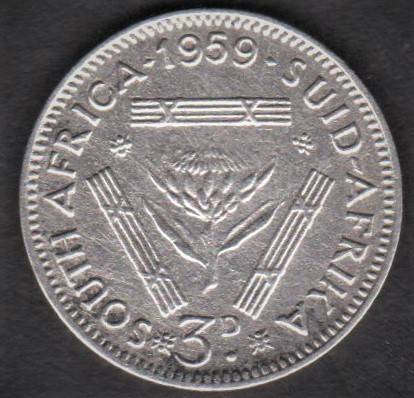 1959 SA Union 3d tickey - 50% silver