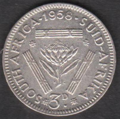 1958 SA Union 3d tickey - 50% silver