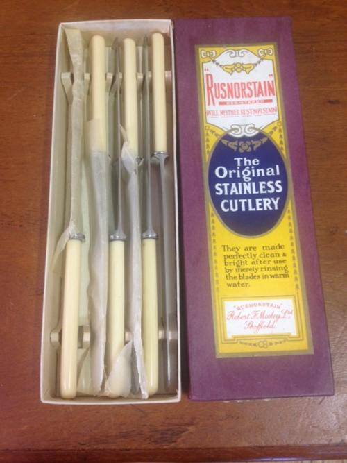 An amazing boxed set of bone handled knives