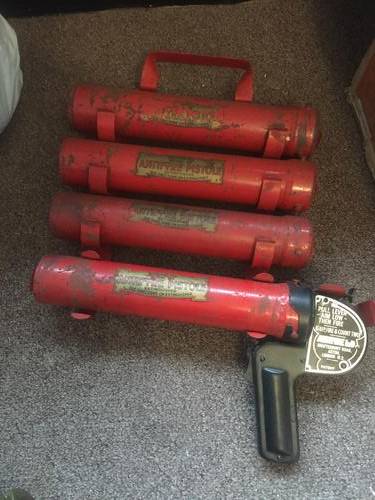 An amazing wall Fire extinguisher pistol with all canisters