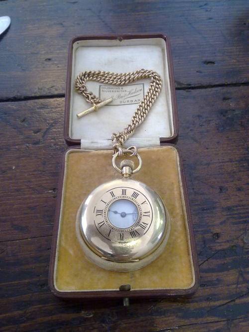 Magnificent solid gold Waltham pocket watch and solid gold fob chain