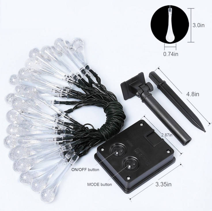 Solar String Lights 30 LED 6.5M 8 Modes Water Drop Garden Christmas lights Decorations