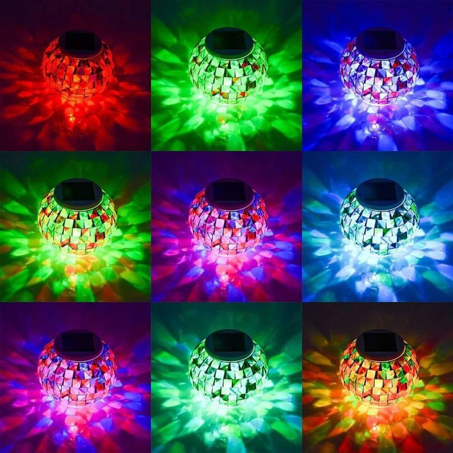 Solar Color Changing Light Mosaic Glass Table Lamps Yard Patio Halloween Christmas Decorations, Gift