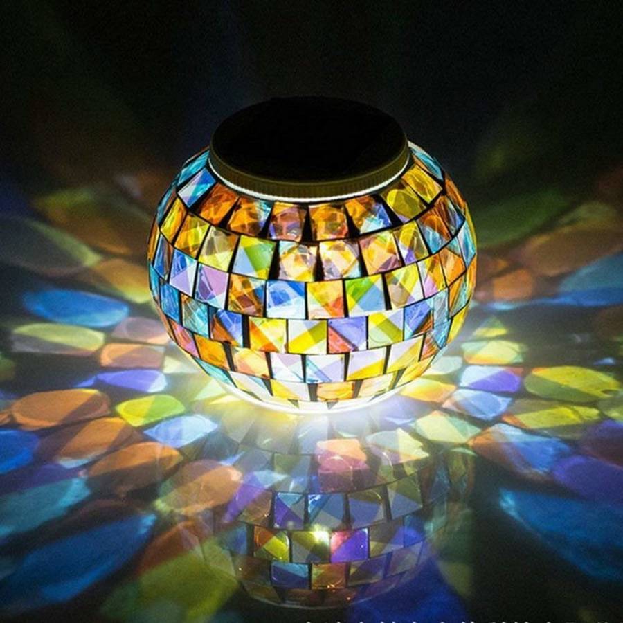 Solar Color Changing Light Mosaic Glass Table Lamps Yard Patio Halloween Christmas Decorations, Gift