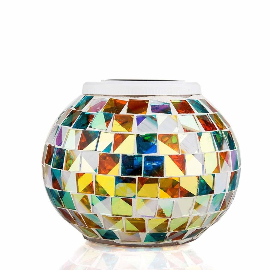 Solar Color Changing Light Mosaic Glass Table Lamps Yard Patio Halloween Christmas Decorations, Gift
