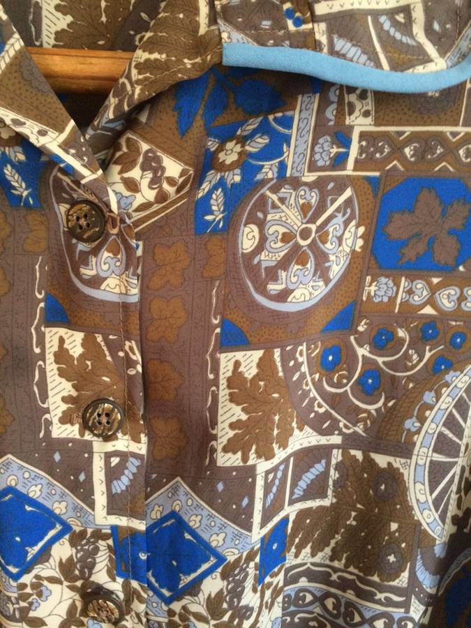 **SALE !!**VINTAGE DRESS BLUE & BROWN LEAVE DESIGN  SIZE 12-14