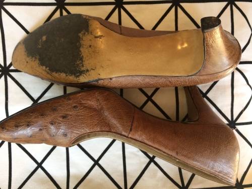 SALE !!!VINTAGE BAILEY CREATION TAN LEATHER OSTRICH SHOE - 255 (6,5)