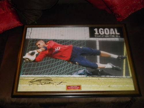 Hand Signed Victor Valdes Barcelona keeper Framed FIFA World cup pic..