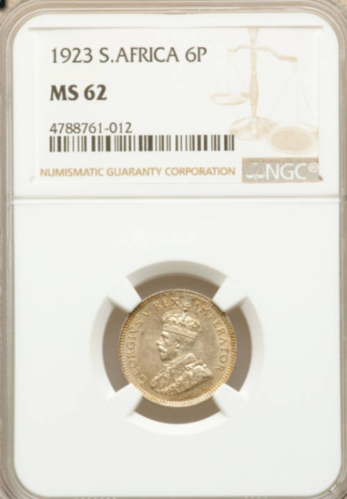 1923 South Africa 6 pence NGC MS62