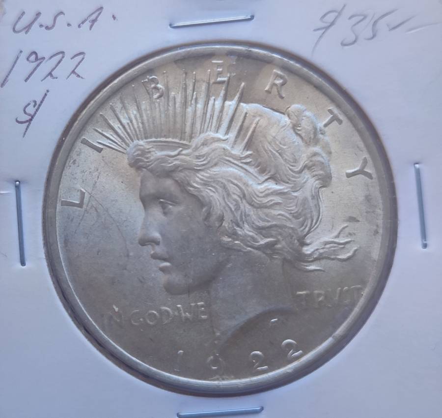 1922  Silver USA peace dollar