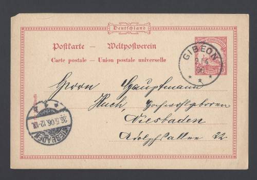 German South West Africa 1906 Postcard Gibeon to Wiesbaden, Germany - Scarce
