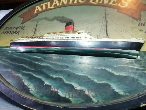 Impressive!!! Very Large and heavy Vintage 3D Atlantic Lines Steamboat Sign