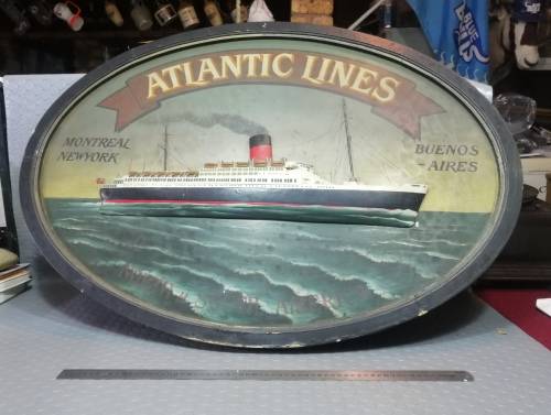 Impressive!!! Very Large and heavy Vintage 3D Atlantic Lines Steamboat Sign