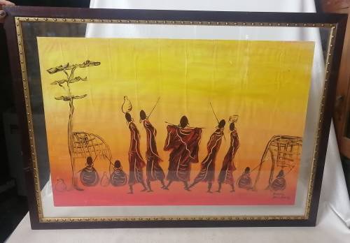 Original Very Large Happily Zanzibar Art Deco Artwork in a Floating Glass Frame