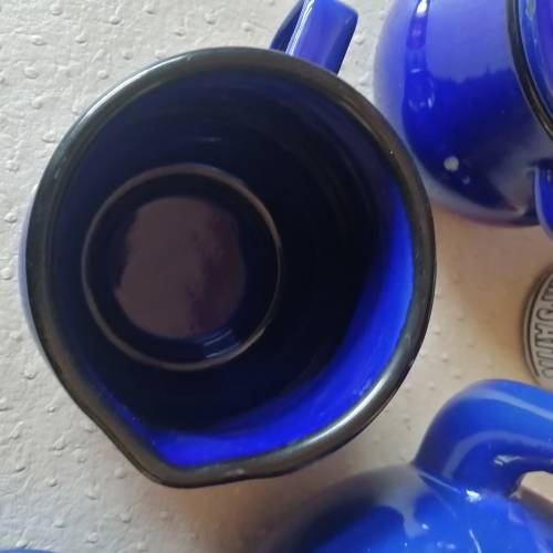 Very Beautiful Vintage Blue Enamel Tea Set - Unused