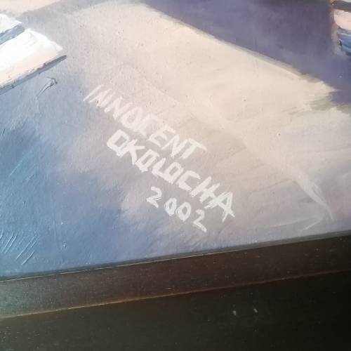 Massive Original Oil on Board Signed by Well Known Africa Artist Innocent Okolocha