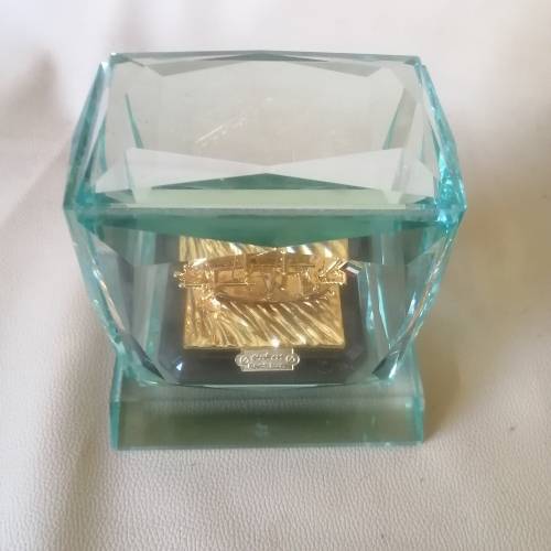 Golden Kuwaiti Arab Boom Boat Encased in Thick Heavy Crystal, Centerpiece